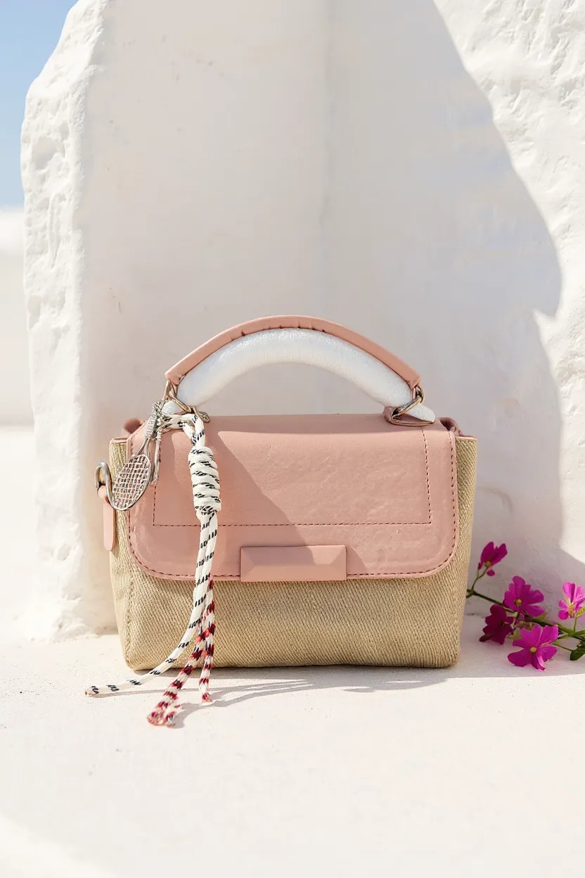 شنطة يد وكتف صغيرة بتصميم كاجوال - مزيج الجلد والكانفاس مع حزام مزخرف - Image 4